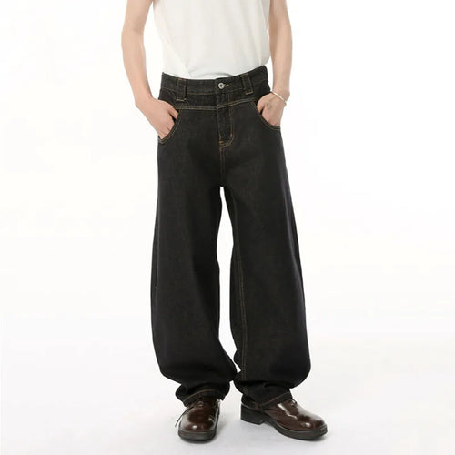 Load image into Gallery viewer, Men's Jeans New Niche Curved Knife Design Straight Wide Leg Trendy Solid Color Washed Male Bottoms American Style 9W1838
