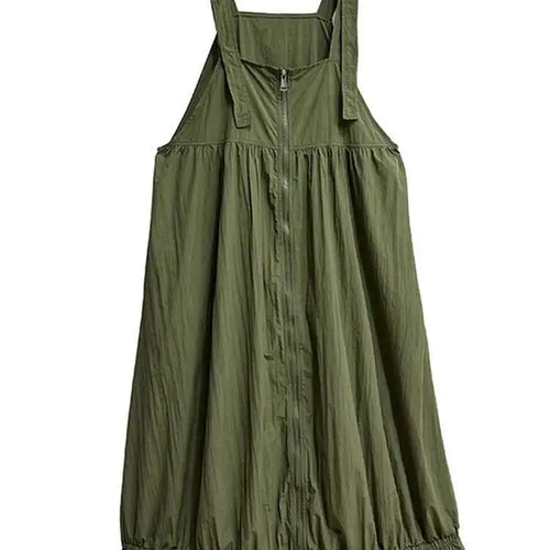 Load image into Gallery viewer, Women Green Pleated Pocket Big Size Strap Dress New Square Collar Sleeveless Fashion Tide Spring Autumn 2025 1DH6067
