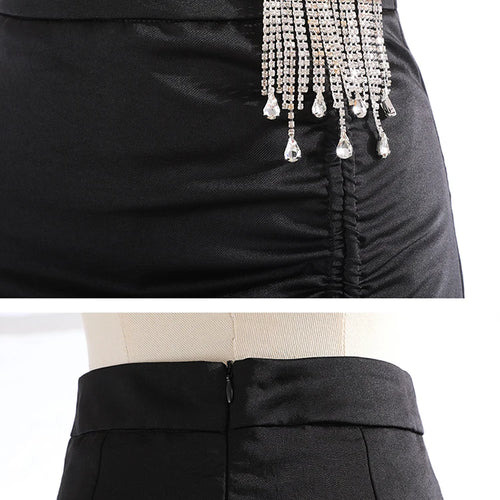Load image into Gallery viewer, Black Patchwork Mesh Skirt For Women High Waist Chain Tassel Loose Midi Skirts Female Fashion Summer Clothing Style
