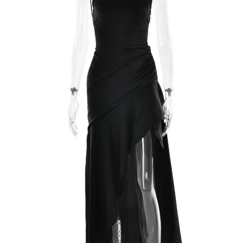 Load image into Gallery viewer, Ruffles Spaghetti Strap Women Maxi Dress Sexy Backless Bandage High Split A-line Long Dresses Elegant Evening Partywear
