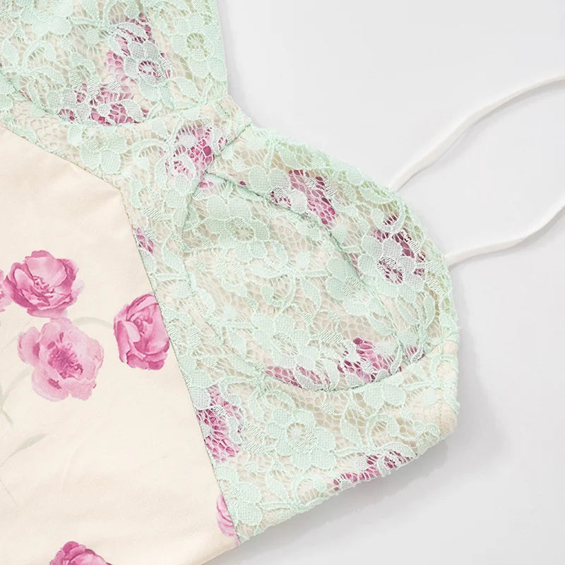 Lace Print Spaghetti Strap Sexy Maxi Dress Women Elegant Off-shoulder Sleeveless Backless High Waist Bodycon Dress