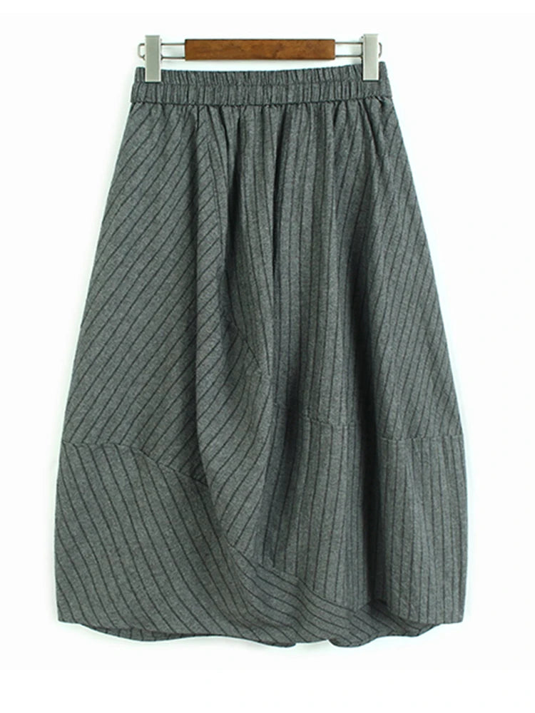 High Elastic Waist Black Striped Pocket Casual A-line Half-body Skirt Women Fashion Tide New Spring Autumn 2025 1DJ1205