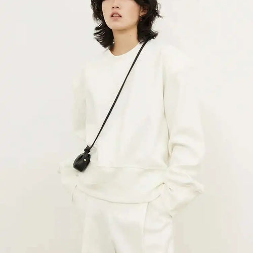 Load image into Gallery viewer, Wide Leg Pants Big Size Two Piece Suit New Round Neck Long Sleeve Black Loose Fit Women Fashion Spring Autumn 2025 1DF7084
