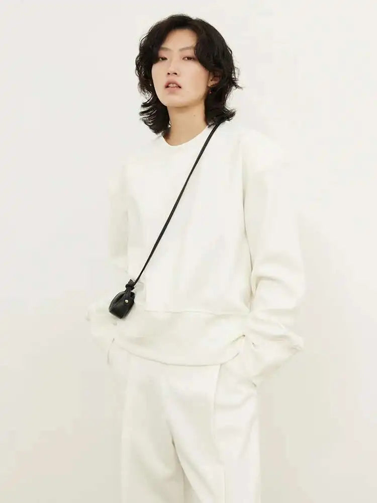 Wide Leg Pants Big Size Two Piece Suit New Round Neck Long Sleeve Black Loose Fit Women Fashion Spring Autumn 2025 1DF7084