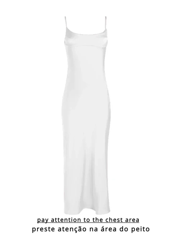 Mid-calf Satin Dress Elegant Pink Sexy Sleeveless Cut Out Party Dresses Casual Holiday Birthday Women Clothing