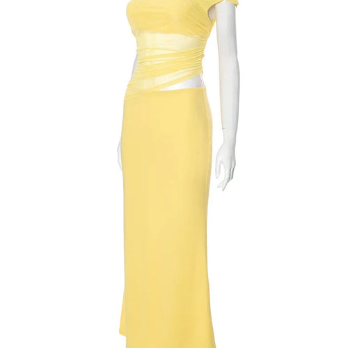 Load image into Gallery viewer, Diagonal Collar Backless Sexy Maxi Dress Women Gown Summer New Sleeveless Sheer Mesh Hollow Out Elegant Long Dress
