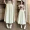 French Fashion Women's Black Beige Elegant Pleated Long Skirt Spring Summer Khaki High Waist Pocket Skirts Popular Versatile New