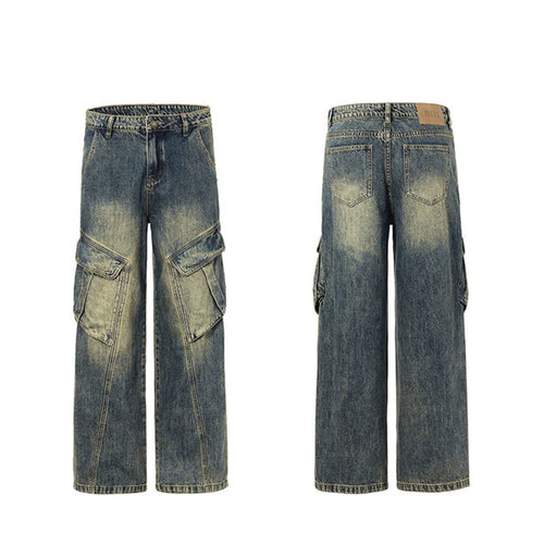 Load image into Gallery viewer, Men's Jeans New American Loose Washed Distressed Design Irregular Pockets Male Trousers Straight Leg Trendy Summer 9W1560
