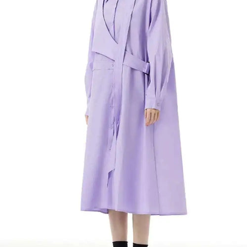 Load image into Gallery viewer, Women Purple Belted Big Size Irregular Midi Shirt Dress New Lapel Long Sleeve Fashion Tide Spring Autumn 2025 1DH5164
