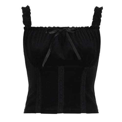 Load image into Gallery viewer, Vintage Gothic Fold Women Tops Camisole Y2K Aesthetic Ruched Tie Up Bow Crop Top Short 90s Grunge Chic Party Clothing
