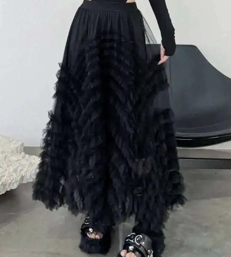 High Elastic Waist Black Layers Mesh Shaped Elegant Half-body Skirt Women Fashion Tide New Spring Autumn 2025 1DH4808