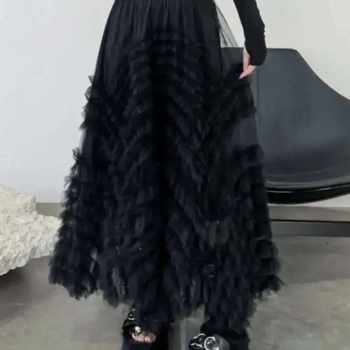 Load image into Gallery viewer, High Elastic Waist Black Layers Mesh Shaped Elegant Half-body Skirt Women Fashion Tide New Spring Autumn 2025 1DH4808
