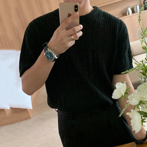 Load image into Gallery viewer, Men&#39;s Half Sleeve T-shirt 2024 Summer New Korean Hollow-out Knit Round Neck Trend Fashion Loose Casual Male Top 9C5641
