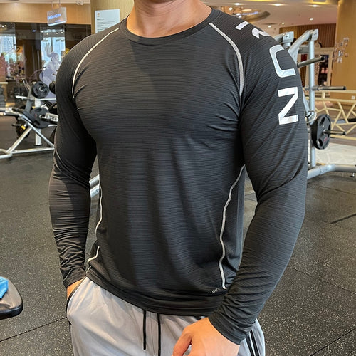 Load image into Gallery viewer, Quick Dry Gym Long Sleeve Shirt Men Fitness Training T-shirt Running Sport Bodybuilding Skinny Tee Tops Running Workout Clothing
