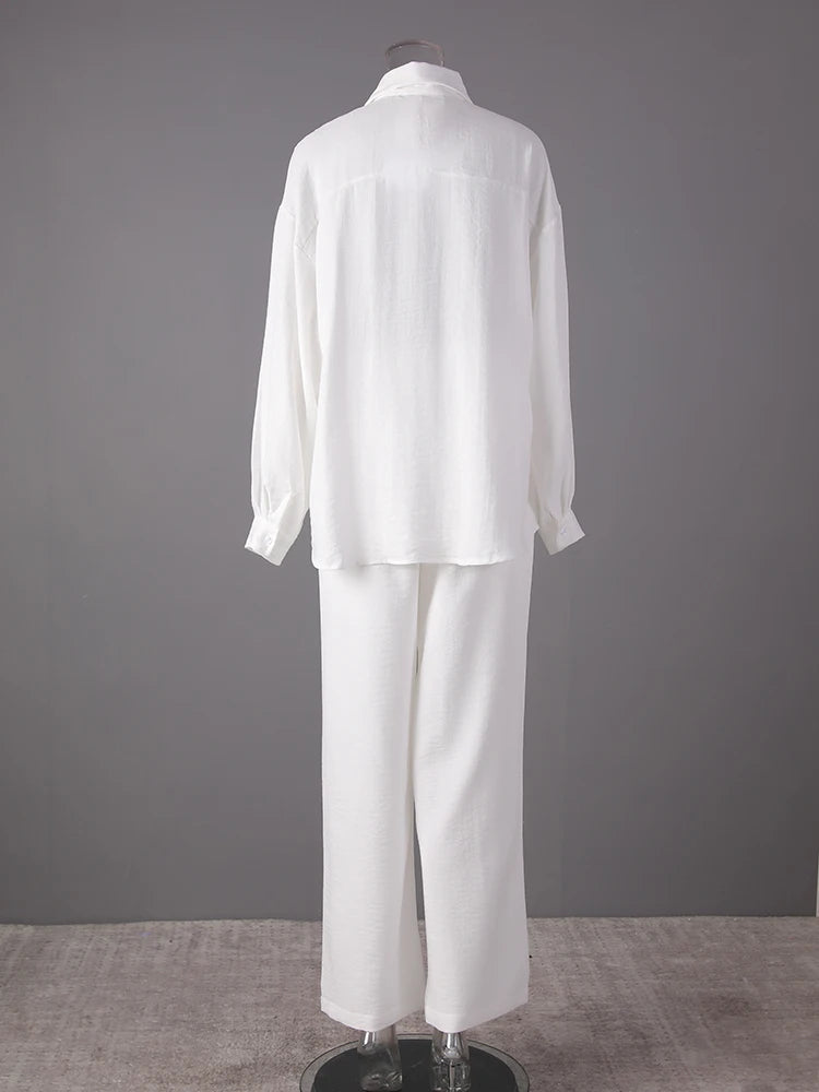 Big Size Embroidery Shirt Wide Leg Pants Two Piece Suit New Lapel Long Sleeve Women Fashion Tide Spring Autumn 2025 CPG307