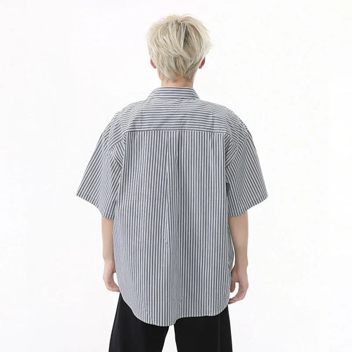 Load image into Gallery viewer, Men&#39;s Shirts Short Sleeve Design Korean Personalized Pattern Striped Turn-down Collar Stylish Male Loose Shirt 9W1594

