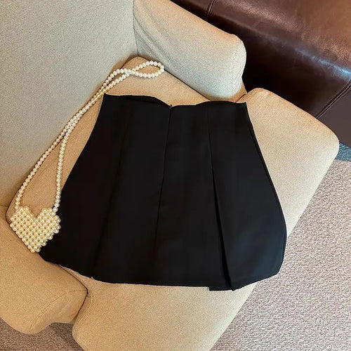 Load image into Gallery viewer, White Chinese Style Button Up Mini Skirts Women Black High Waisted Pleated A-line Wrapped Hip Short Skirt Chic Korean 2024 Retro

