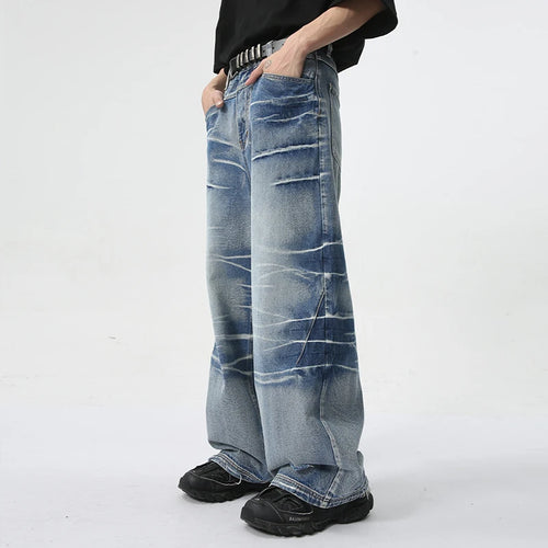 Load image into Gallery viewer, High Street Men&#39;s Denim Pants Stylish Casual Male New Trend Washed Crease Trousers Summer Loose Wide Leg Jeans 9C6095
