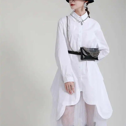 Load image into Gallery viewer, Women Black Irregular Hem Big Size Shirt Dress New Lapel Long Sleeve Loose Fit Fashion Tide Spring Autumn 2025 1DE2485
