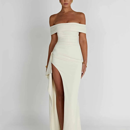 Load image into Gallery viewer, Elegant Off-shoulder High Split Maxi Dress Women Fashion Strapless Sleeveless Backless Bodycon Club Party Sexy Dress

