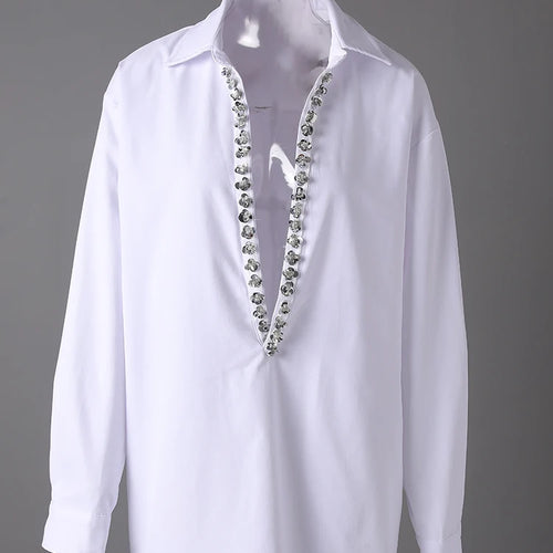 Load image into Gallery viewer, Women Black Rhinestones Big Size Elegant Blouse New V-neck Long Sleeve Shirt Fashion Tide Spring Autumn 2025 CPG3073
