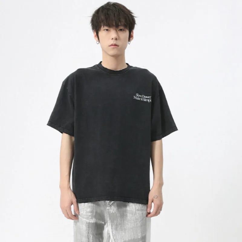 Simple Loose Male Tops Casual Round Neck Short Sleeve Letter Pattern Men's T-shirt Summer Solid Color 9C6018