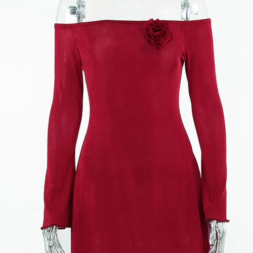 Load image into Gallery viewer, Sexy Heart Flower One Shoulder Long Sleeved Dress For Women New Unique Sweet Bodycon Fashion Party Club Evening Dress
