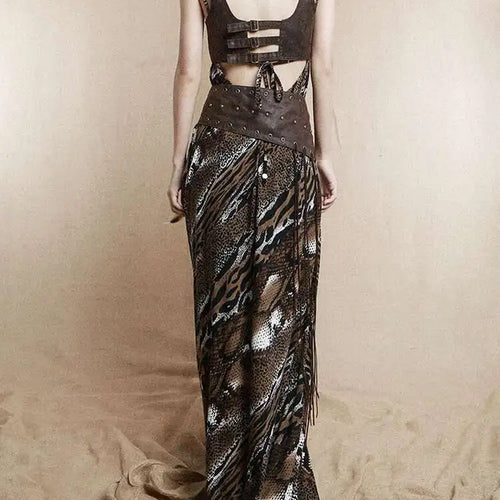 Load image into Gallery viewer, Women Coffee Leopard Printed Long Spaghetti Strap Dress New Square Collar Sleeveless Fashion Spring Autumn 2025 1DH8446
