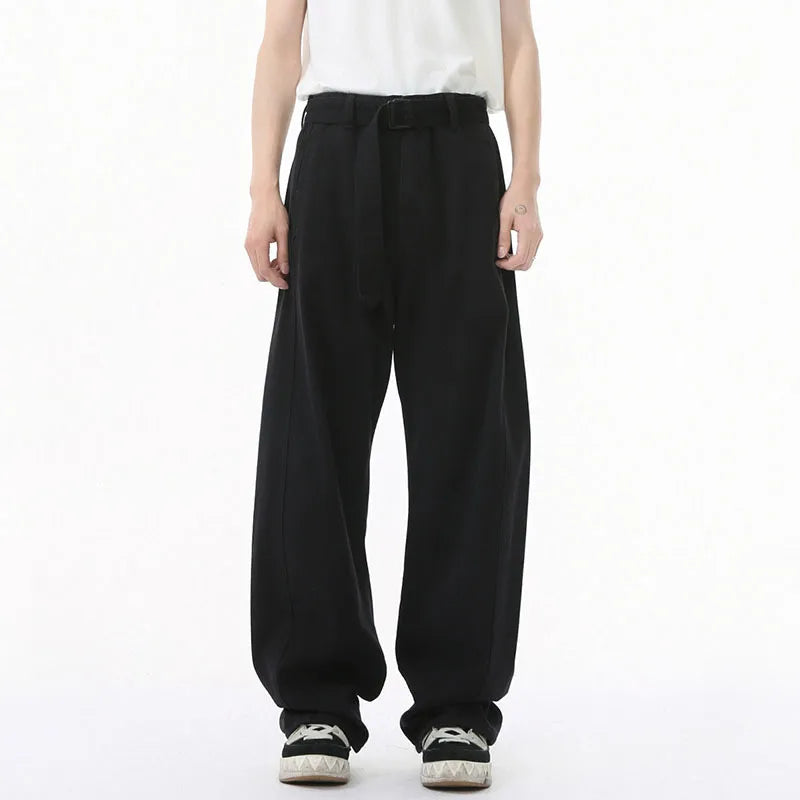 Men's Jeans Straight Leg Design New Korean Handsome Solid Color Denim Pants Belt Loose Fashion Male Bottoms Spring 9W1590