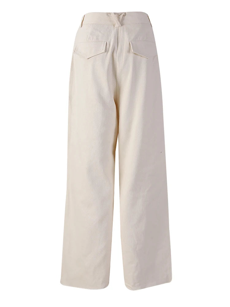 High Waist Beige Brief Pocket Pleated Long Wide Leg Pants New Trousers Women Fashion Tide Spring Autumn 2025 26D5510