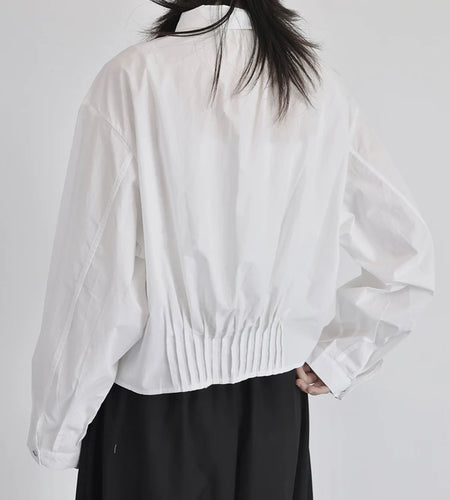 Women White Pleated Elegant Button Big Size Blouse New Lapel Long Sleeve Shirt Fashion Tide Spring Autumn 2025 1DJ0836