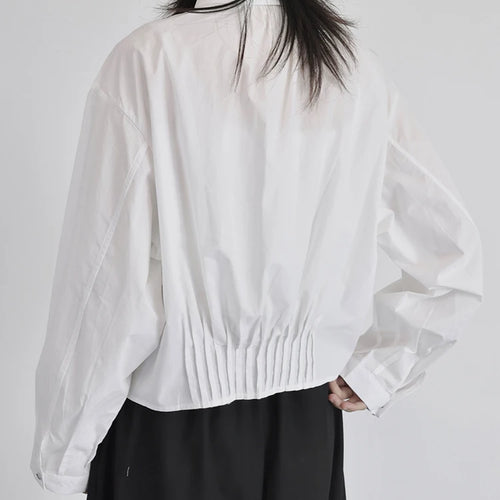 Load image into Gallery viewer, Women White Pleated Elegant Button Big Size Blouse New Lapel Long Sleeve Shirt Fashion Tide Spring Autumn 2025 1DJ0836
