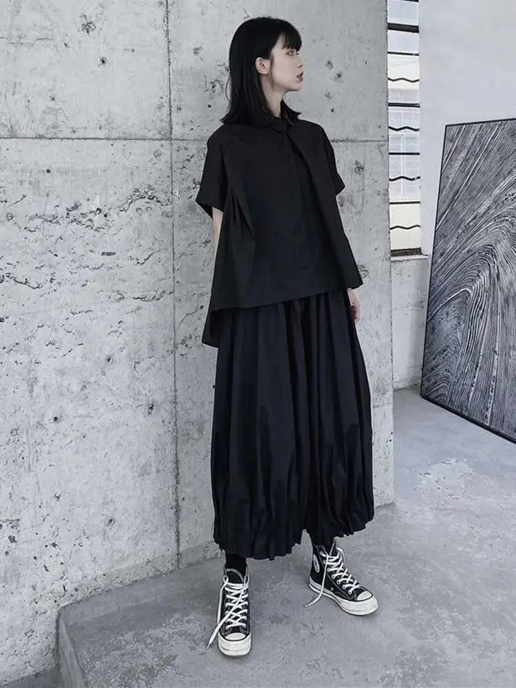 High Elastic Waist Black Brief Pleated Wide Leg Pants New Loose Fit Trousers Women Fashion Tide Spring Autumn 2025 1DF1103