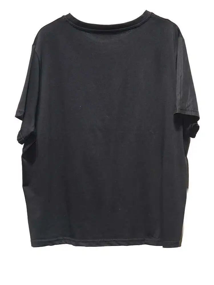 Women White Pleated Spliced Big Size Casual T-shirt New Round Neck Short Sleeve Fashion Tide Spring Summer 2025 1DJ0615