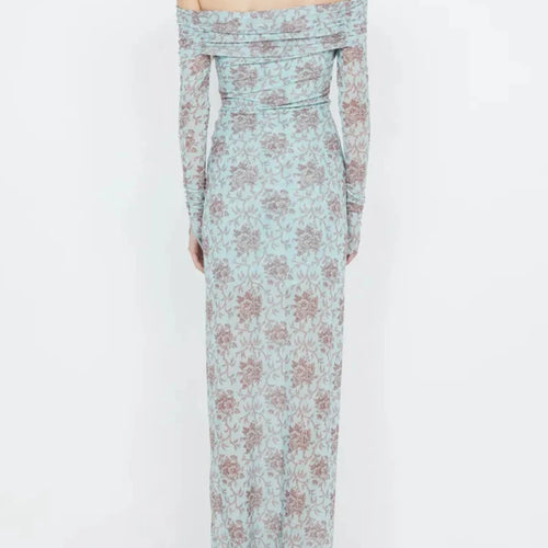 Load image into Gallery viewer, Hit Color Printing Slimming Dresses For Women Slash Neck Long Sleeve High Waist Temperament Dress Female Fashion
