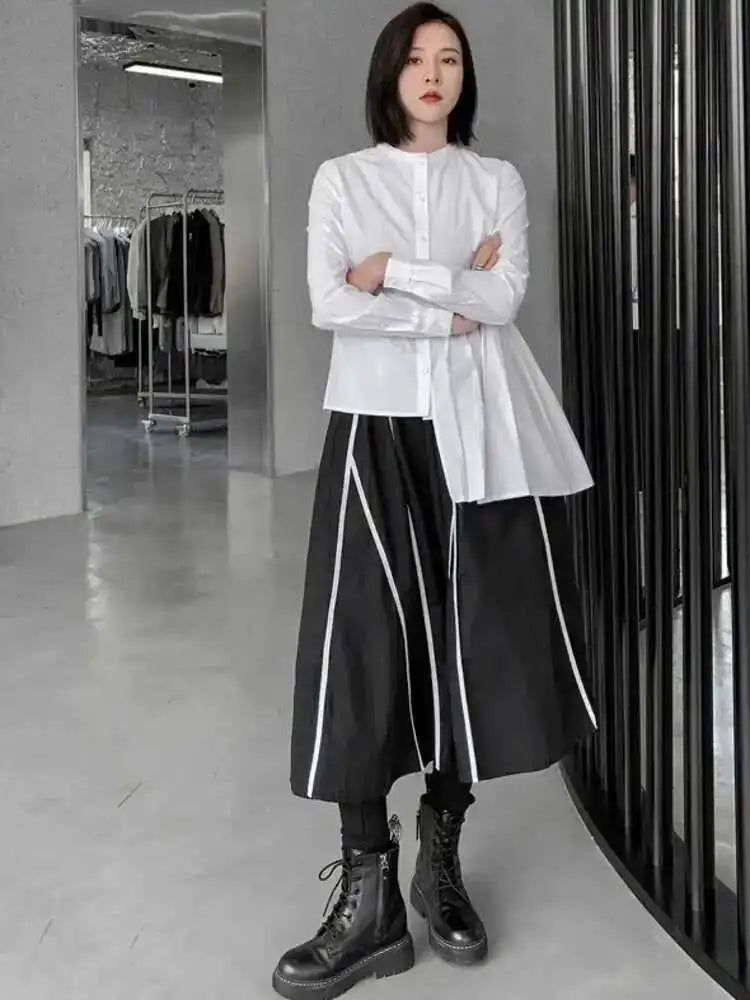 High Elastic Waist Black Liem Spliced Casual Long Half-body Skirt Women Fashion Tide New Spring Autumn 2025 1DE1829