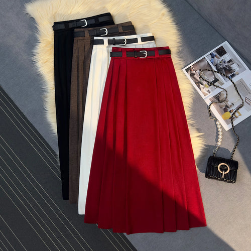 Load image into Gallery viewer, Korean Fashion Vintage Women Solid Elegant High Waist Party Long Skirts 2024 Autumn Winter A-line Pleated Knit Skirt Streetwear
