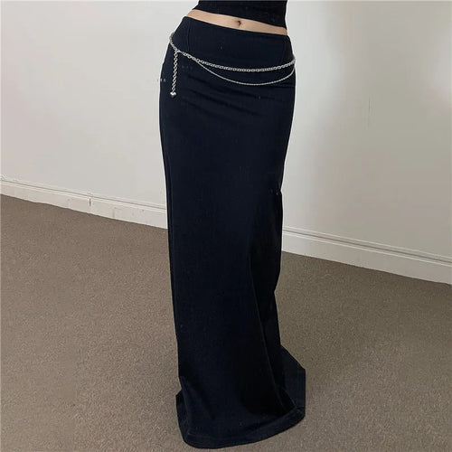 Load image into Gallery viewer, Casual Elegant Retro Solid Long Skirt Korean Fashion Split Summer Chic Women Skirts High Waisted Brown Clothes Bottom
