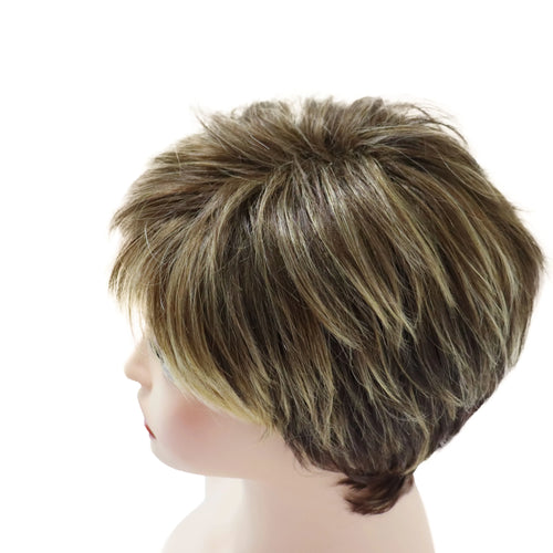 Load image into Gallery viewer, Synthetic Short Pixie Cut Wig Women Natural Hairstyle Bangs Wig Blonde Mix Brown Soft Straight Wig for Chemo Patient
