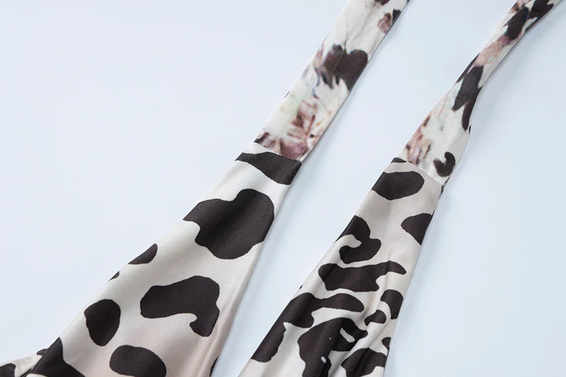 Backless Print V-neck Lace Up Sexy Maxi Dress For Women Slim Fit Sleeveless Hollow Out Dress Vacation Outfit Autumn