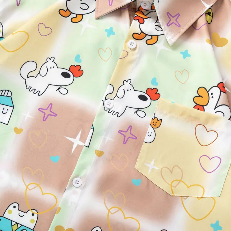 Summer Hawaiian Shirts Streetwear Funny Cartoon Graphic Printed Button Up Short Sleeve Beach Blouse Harajuku Casual Baggy Tops