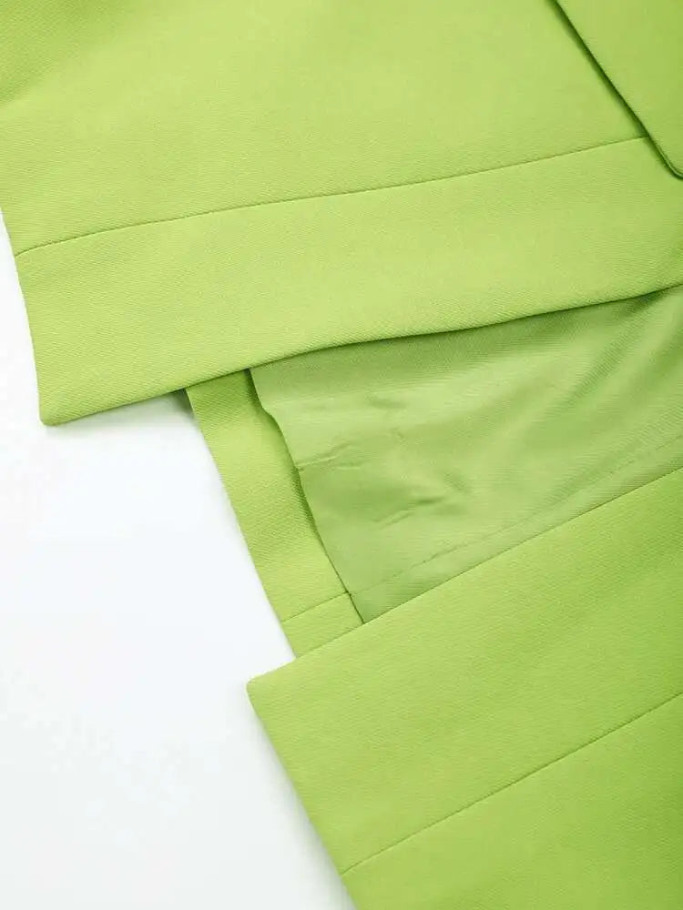 Women Green Irregular Cross Bandage Blazer New Lapel Long Sleeve Loose Fit Jacket Fashion Tide Spring Autumn 2025 CP1984