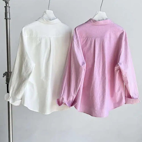 Load image into Gallery viewer, Women White Brief Plain Color Big Size Casual Blouse New Lapel Long Sleeve Shirt Fashion Tide Spring Autumn 2025 1DJ0744
