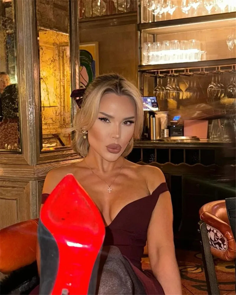 Off-shoulder Backless Sexy Mini Dress For Women Wine Red Sleeveless Strapless High Waist A-line Club Party Sexy Dress