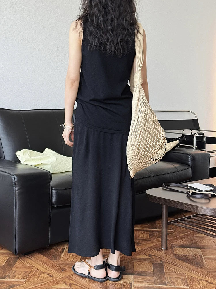 Knitting Vest Half-body Skirt Two Pieces Suit New Round Neck Sleeveless Women Fashion Tide Spring Autumn 2025 1DJ1005