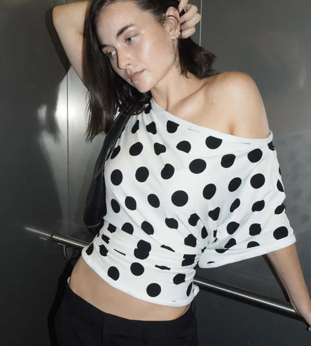 Temperament Slanted Shoulder Polka Dot Hollow Patchwork Dress Women Sexy Backless Tight Spring/summer Party Beachwear