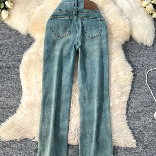 Load image into Gallery viewer, Spring Korean Version Vintage Blue High Waist Straight Denim Pant Women Ankle-length Wide Leg Jeans Fashion Popular Trousers New
