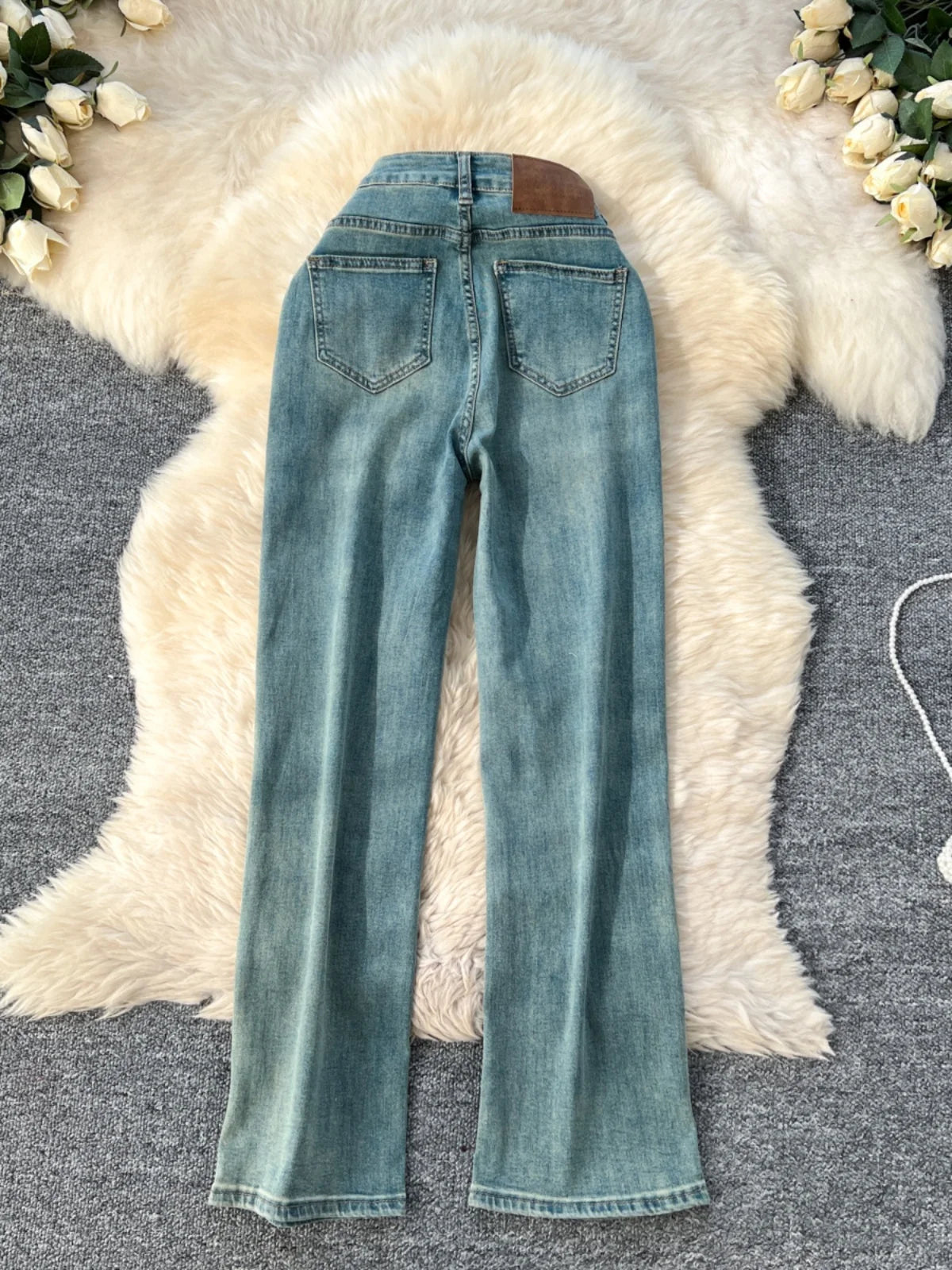 Spring Korean Version Vintage Blue High Waist Straight Denim Pant Women Ankle-length Wide Leg Jeans Fashion Popular Trousers New