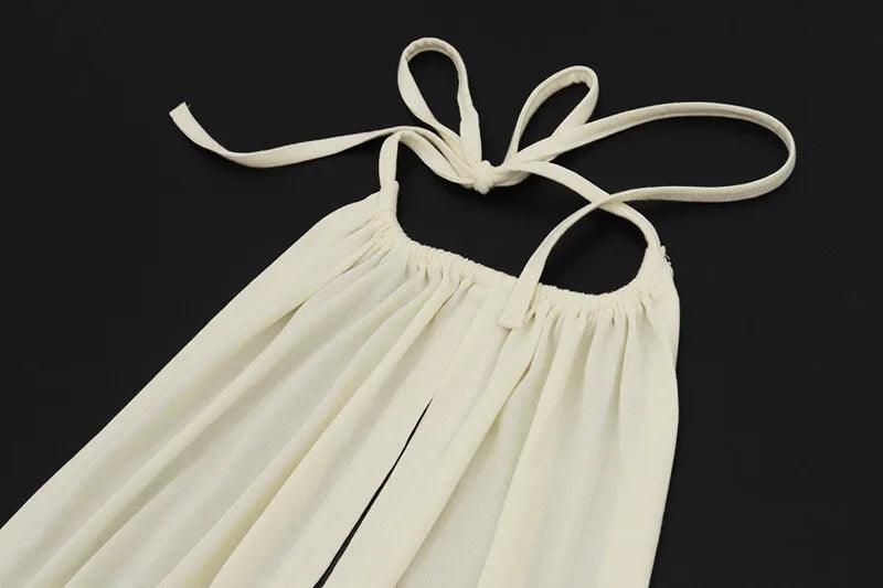 Backless Tassel Sexy Mini Dress Women Summer New Hollow Out Halter Sleeveless High Waist Ruched Skinny Club Dress