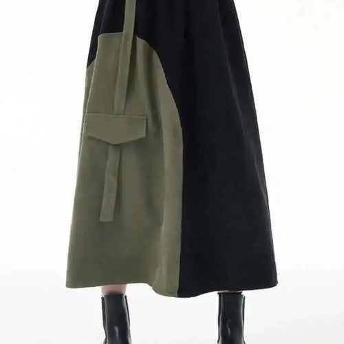 Load image into Gallery viewer, High Elastic Waist Color-block Asymmetric Green A-line Half-body Skirt Women Fashion Tide New Spring Autumn 2025 1DH3872
